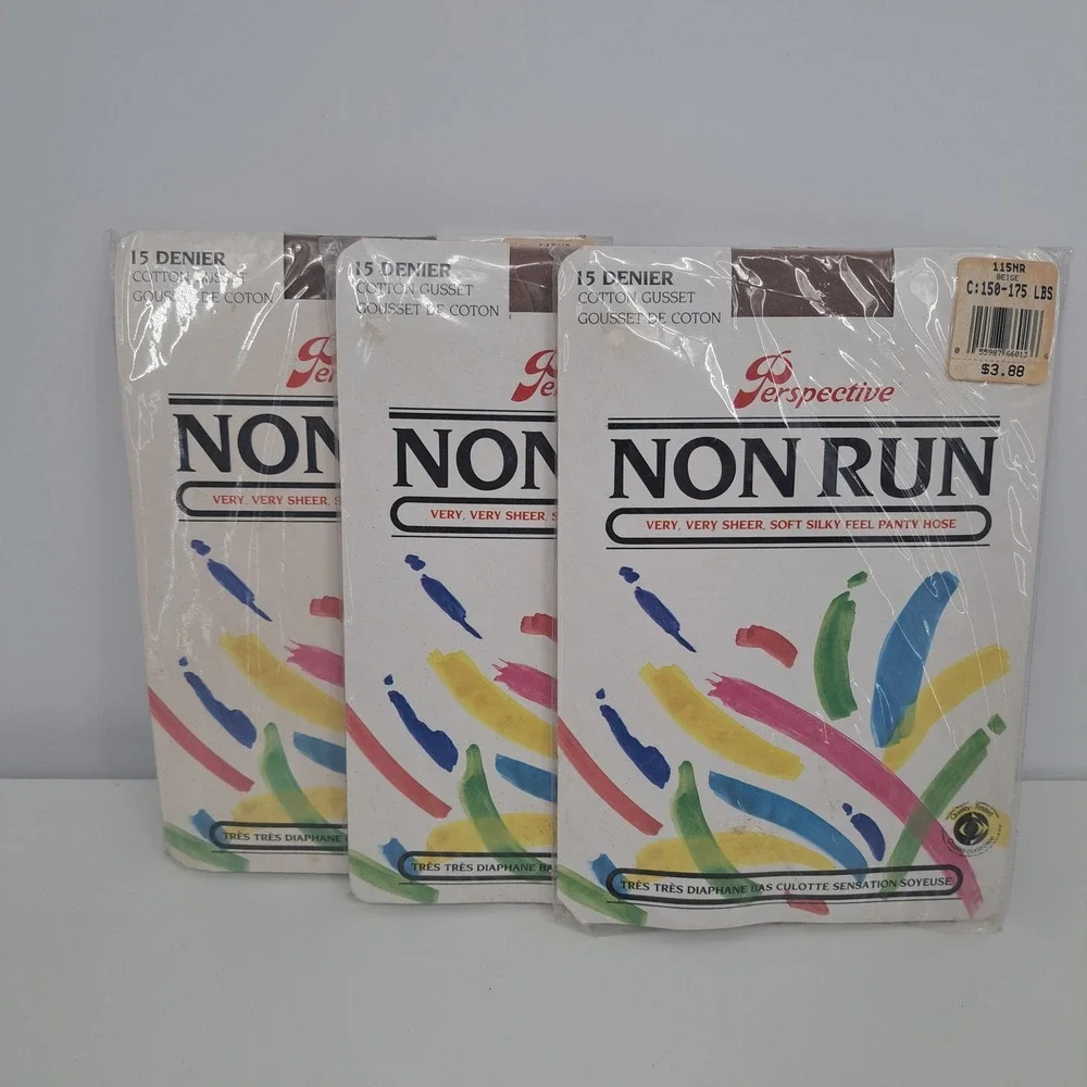 VTG Perspective Non Run Pantyhose Lot of 3 15 Denier Beige Size C Retro Sheer
